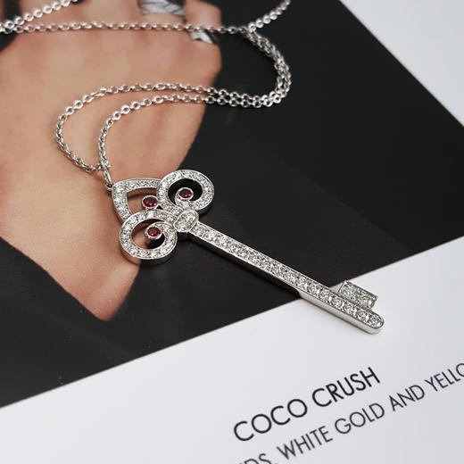 【95新】Tiffany & Co.蒂芙尼大号铂金满钻镶红宝石鸢尾花Fleur de Lis钥匙项链链长约46cm、吊坠长约4.85cm女士261025TJ05 商品图2