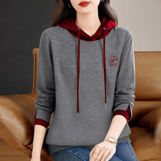 连帽卫衣女长袖2026秋季新款正肩套头女士上衣薄款宽松撞色外套 商品图2