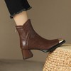 【预售5天】秋冬季棕色金属方头马丁靴女粗跟加绒短靴女短筒高跟靴子NJMK&KJ695 商品缩略图4