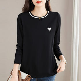 大码长袖t恤女2026年秋装新款休闲女装宽松洋气打底衫黑色上衣