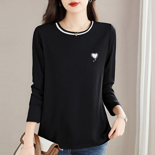 大码长袖t恤女2026年秋装新款休闲女装宽松洋气打底衫黑色上衣 商品图0