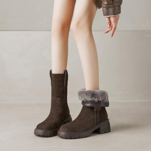 【预售5天】冬季羊皮毛一体厚底雪地靴女真皮保暖大棉鞋高跟加绒厚毛短靴168XY&1681470 商品图1