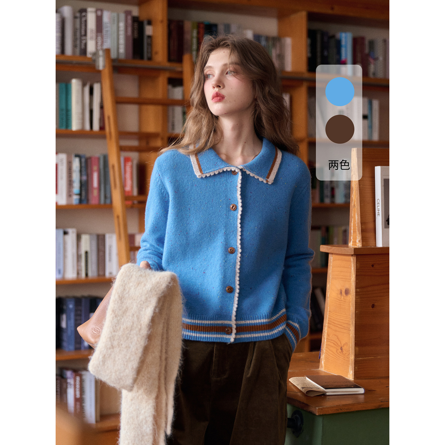 【三石专属】SimpleRetro 冬日咏叹调 复古绵羊毛彩点纱翻领针织衫女短款毛衣