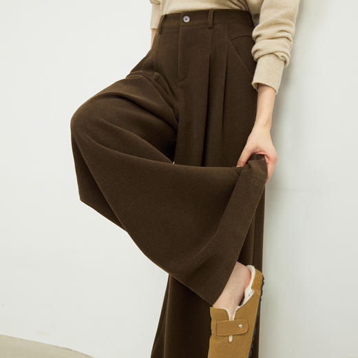 【11/5新品】熙世界【伯德松弛裤】复古棕色毛呢阔腿裤女冬季宽松直筒休闲裤子 商品图4