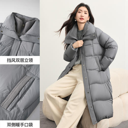 【年货节】熙世界假两件灰色长款羽绒服女冬2025新款高级感90白鸭绒保暖外套 商品图1