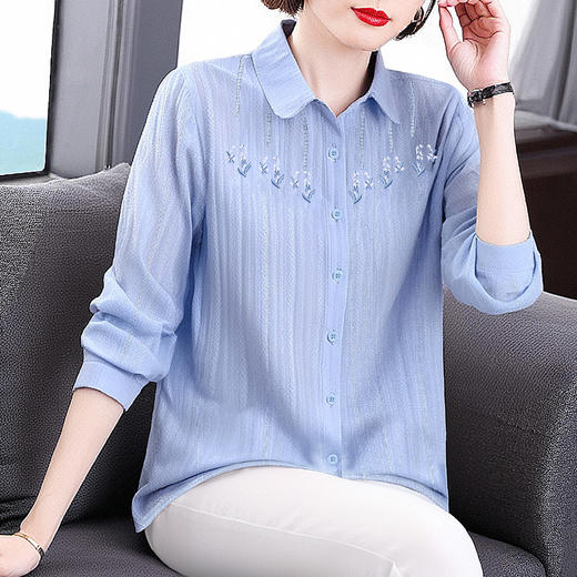 纯棉衬衫女春秋款2026大码女装休闲棉麻小衫新款上衣妈妈长袖衬衣 商品图4