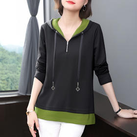 2026新款长袖t恤女大码宽松中长款洋气妈妈连帽卫衣女士春秋上衣