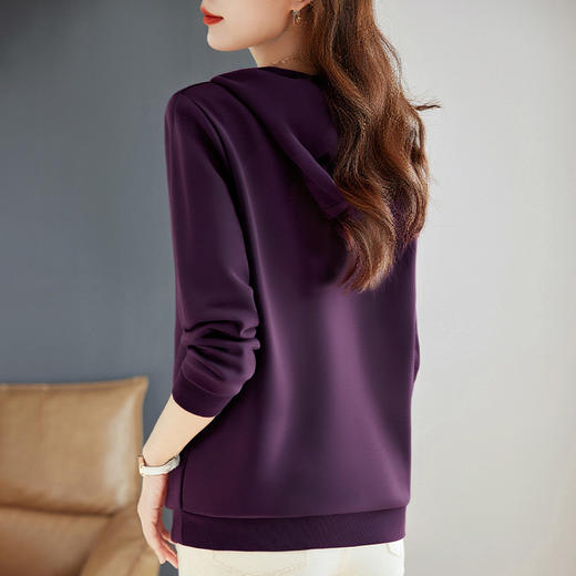 紫色女士卫衣秋季薄款2026新款洋气大码女装连帽外套长袖套头上衣 商品图4