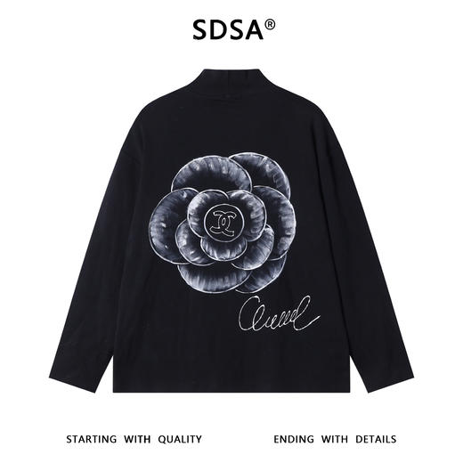SDSA男士秋冬新款痞帅男装简约印花字母花卉半高领长袖T恤百搭潮 商品图4