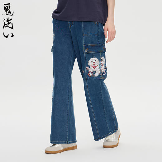 ONIARAI/鬼洗25秋冬新品泥棒蓝女款来福绣花工装牛仔裤 25N4411 商品图1