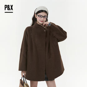 P&X设计师女装2025冬季复古双面呢中长款大衣外套825421111 咖色