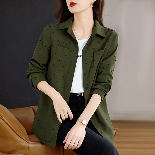 大码衬衫外套女装2026秋冬季新款宽松长袖波点衬衣洋气灯芯绒上衣 商品图2