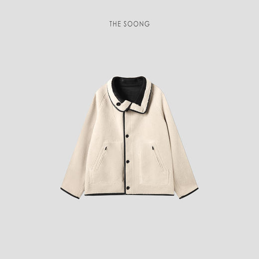 THESOONG|"利落轮廓"复古高密锁温皮革肌理手缝牛角扣廓形外套HLWT7808 商品图9