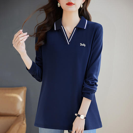 翻领长袖t恤女秋季2026新款胖mm宽松大码女装显瘦POLO衫洋气上衣 商品图4
