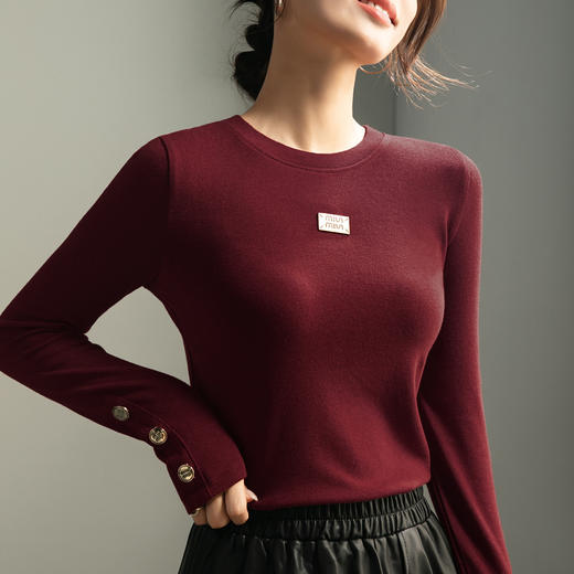 「自j」全新升级【铂金会员119/天猫159/差价40】(93400)洛诗琳新款百搭圆领长袖打底衫2025秋冬高级感时髦打底上衣 商品图4