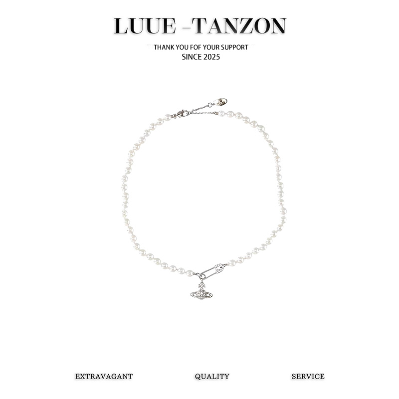 西太后 银色别针土星珍珠项链（满珍珠）（XK）