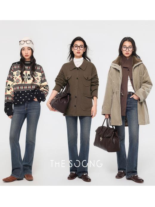 THESOONG|隽永复古炒砂洗水线条感中腰弹力丹宁牛仔裤HBNZ7077 商品图7