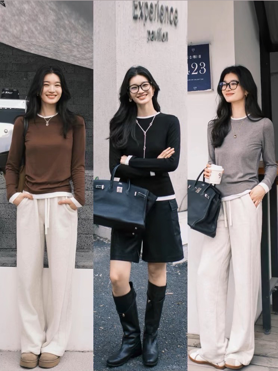 【百图lulu定制】【松弛感T恤】假两件 叠穿 松弛感 长袖T恤