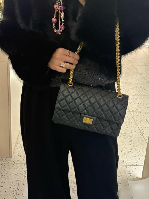 Chanel 油蜡牛皮 2.55 黑金 小号 单肩包 商品图4