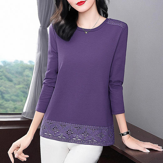 2026秋装新款大码胖MM女装宽松洋气长袖T恤拼接蕾丝高端时尚上衣 商品图3