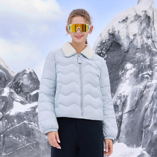 半身缘女装 冬季波浪纹时尚蓬松保暖翻领羽绒服254113U01740134 商品图0