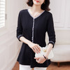 v领长袖上衣女春秋季2026年新款洋气收腰小衫大码t恤中长款打底衫 商品缩略图1