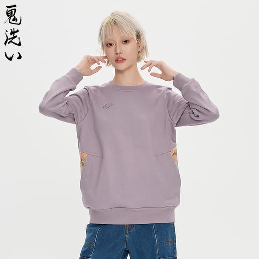 ONIARAI/鬼洗25秋冬泥棒蓝女款来福犬刺绣花布拼接卫衣 25NOB55 商品图2