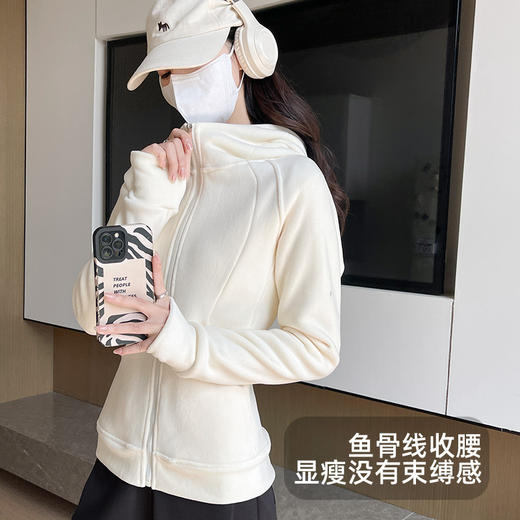 加绒连帽卫衣女秋冬季加厚双面绒修身运动开衫美式摇粒绒外套上衣 商品图1