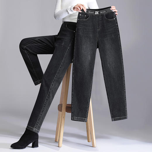 加绒加厚牛仔裤女秋冬季2026年新款女士大码哈伦中年女裤妈妈裤子 商品图1