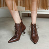 【预售5天】秋冬新款牛皮复古尖头显瘦时装靴系带加绒气质通勤细跟短靴女PS&PS2516 商品缩略图4