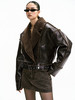 TR她热 摇滚主唱 棕色油蜡皮廓形复古翻领皮毛一体外套皮夹克 商品缩略图4