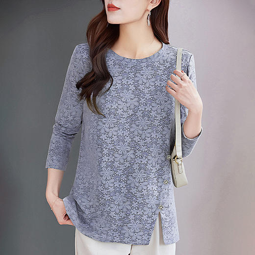 长袖蕾丝小衫女秋季新款大码女装胖mm宽松显瘦上衣气质洋气打底衫 商品图1