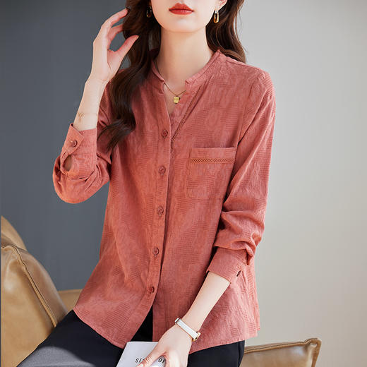 长袖高端外套女士衬衫2026年新款秋装大码女装妈妈上衣纯棉衬衣 商品图3