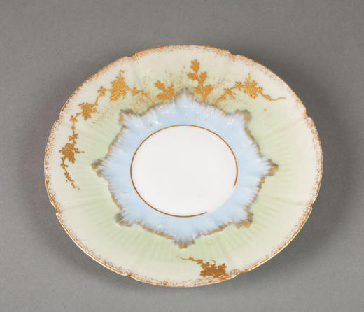 独角鹿西洋古董19世纪法国利摩日地区出品古典繁花卷叶主题手绘描金装饰青蓝色釉双人下午茶瓷器套件 商品图11