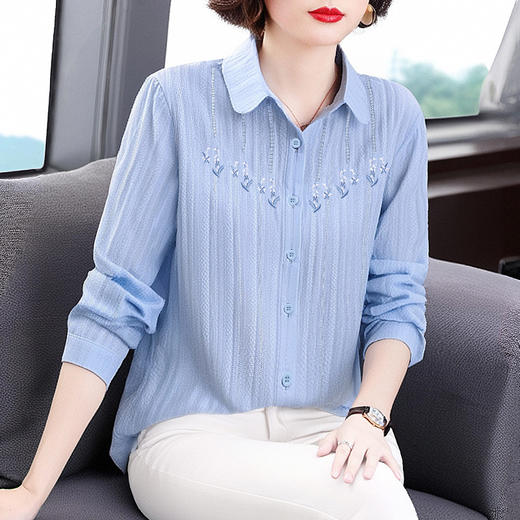 纯棉衬衫女春秋款2026大码女装休闲棉麻小衫新款上衣妈妈长袖衬衣 商品图3