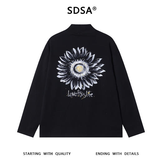 T4994SDSA秋冬新款痞帅男装简约手绘花卉字母印花半高领长袖T恤百搭潮 商品图5