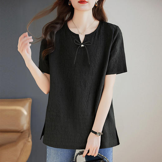夏季黑色短袖t恤女2026年新款女装大码宽松显瘦上衣高端半袖体恤 商品图0