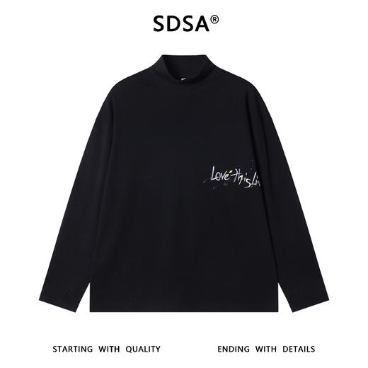 T4994SDSA秋冬新款痞帅男装简约手绘花卉字母印花半高领长袖T恤百搭潮 商品图1