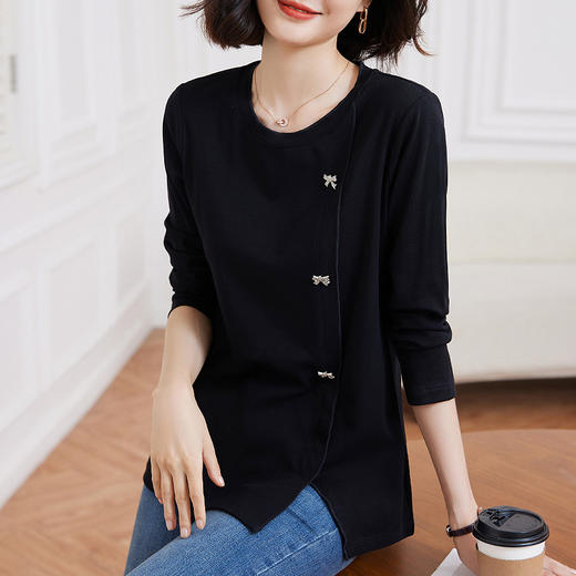 黑色打底衫女春秋2026新款妈妈大码女装胖mm长袖t恤宽松显瘦上衣 商品图2
