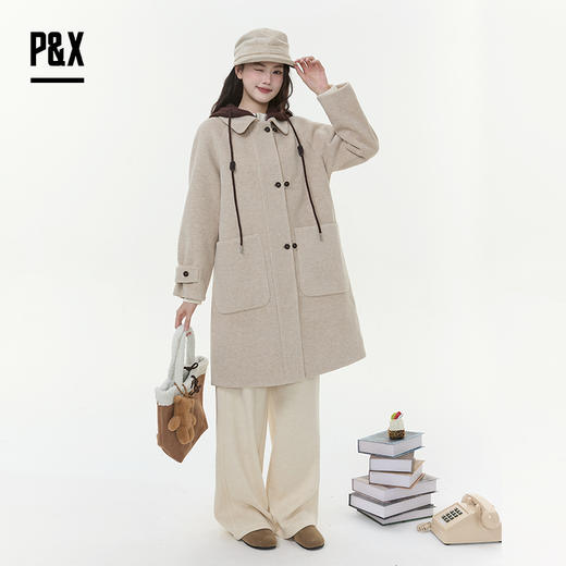 P&X设计师女装2025冬季大衣休闲针织中长款外套825413246 卡其 商品图1
