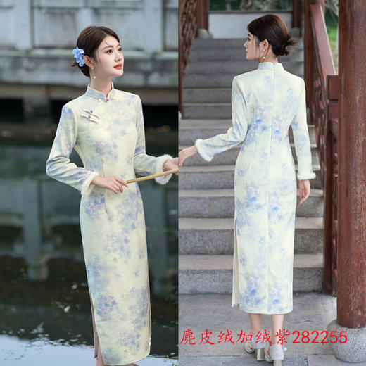 时尚改良年轻少女款加绒长袖旗袍2025冬新款复古国风中式日常旗袍282255 商品图1