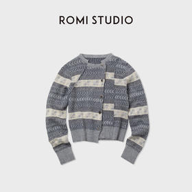 ROMI STUDIO12针浣熊绒羊毛混纺复古费尔岛毛织开衫RWCAST5410