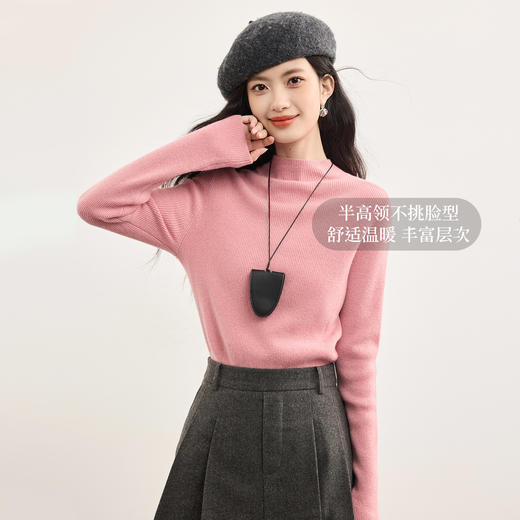 【年货节】熙世界澳洲美利奴100%纯羊毛衫女士内搭打底针织毛衣2025冬季新款 商品图1