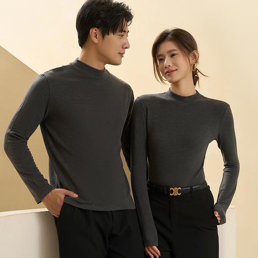 馥迦男女同款可机洗铜氨羊毛小立领打底衫 商品图1