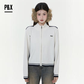 P&X设计师女装2025冬季立领短款毛衣针织衫拼色 825418182 杏色