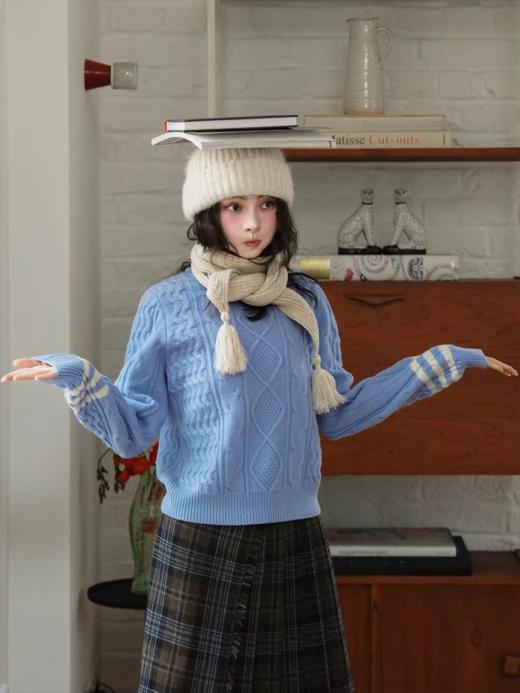 浮生八记/25D234/1OO羊毛撞色圆领麻花毛衣 商品图3