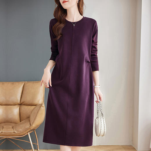 紫色长袖春秋连衣裙女士2026新款春季高端大码女装高级感直筒裙子 商品图2