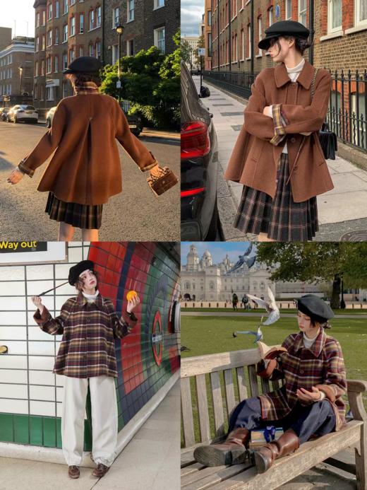 浮生八记/25C175/羊毛双面穿格纹斗篷风衣式大衣 商品图2