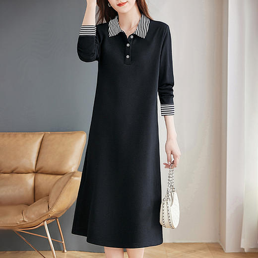小个子黑色连衣裙女长袖2026春秋季新款大码胖mm高级大码翻领裙子 商品图1