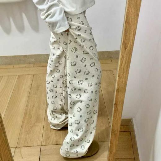 【YW】无忧购加绒款韩系可爱kitty猫腰头拼色休闲垂感阔腿糯米裤（截单后7天发货) 商品图4